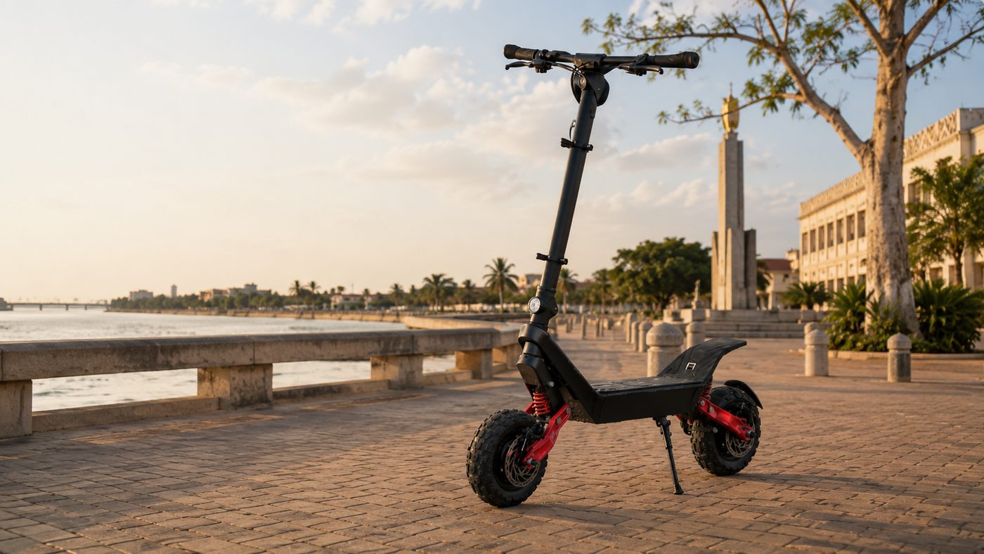 Trottinette KEKEVI dans un décor urbain béninois